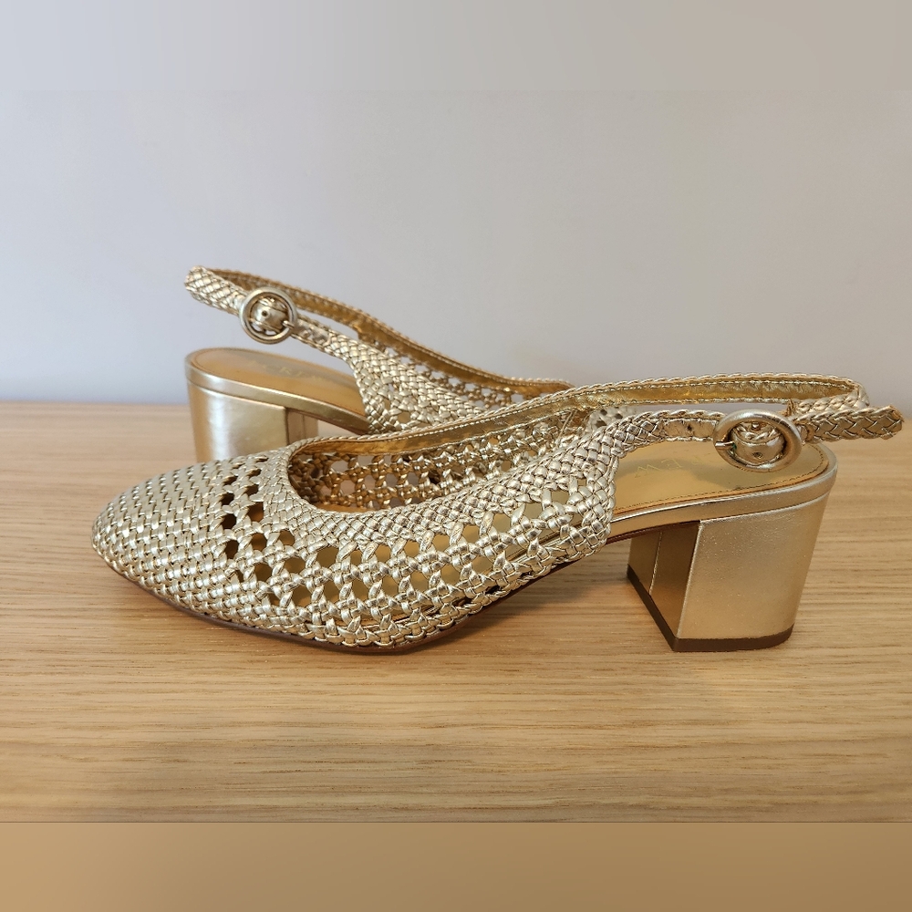 J. Crew Woven Slingback Heels Gold - Picture 6 of 6